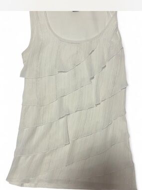 White House Black Market Cream Layered Ruffle Tank